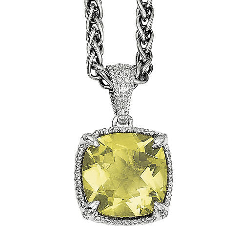 Shey Couture Genuine Lemon Quartz and Diamond-Accent Sterling Silver Pendant Necklace