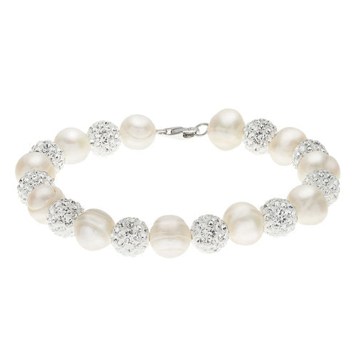 Womens White Sterling Silver Beaded Bracelet