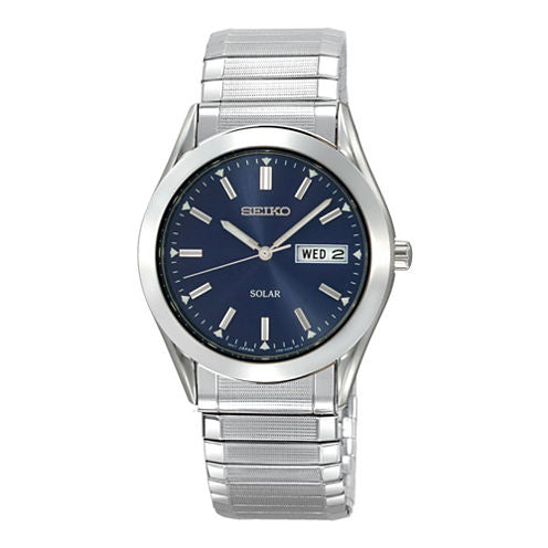 Seiko® Mens Blue Dial Stainless Steel Solar Watch SNE057