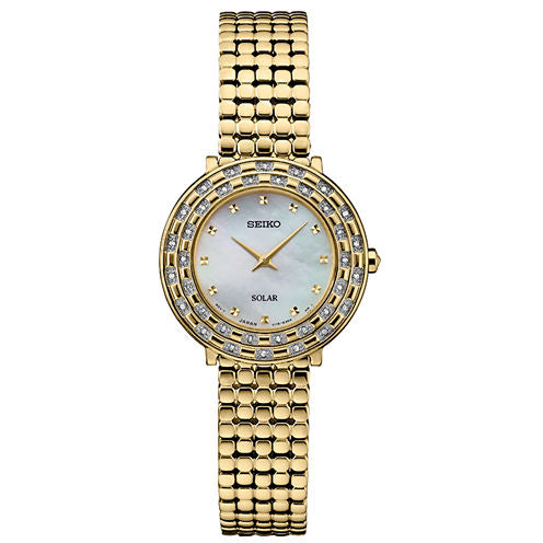 Seiko Tressia Solar Womens Gold Tone Bracelet Watch-Sup374