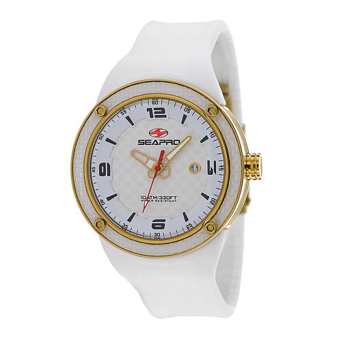 Seapro Driver Mens White Dial White Silicone Strap Watch