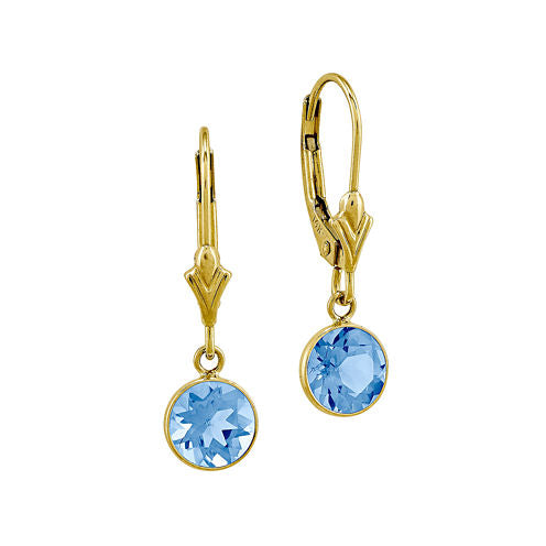 Round Genuine Blue Topaz 14K Yellow Gold Leverback Earrings