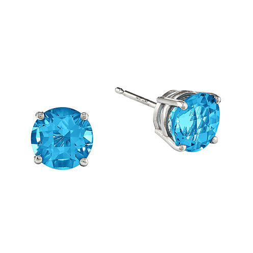 Round Genuine Blue Topaz 14K White Gold Earrings