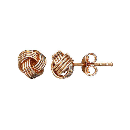 Rose Gold Over Silver Love Knot Stud Earrings