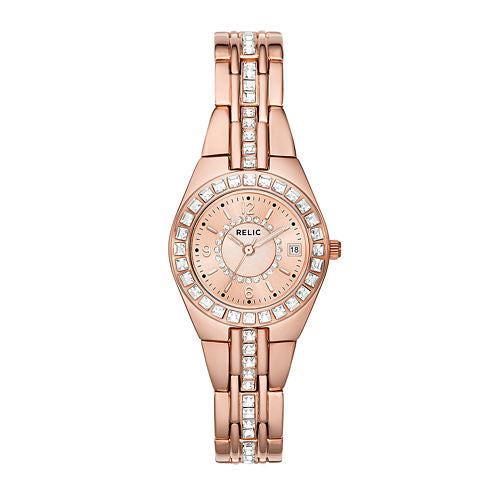 Relic® Womens Crystal-Accent Rose-Tone Bracelet Watch ZR12163