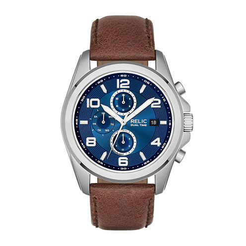 Relic® Daley Mens Brown Leather Strap World-Time Sport Watch ZR15794