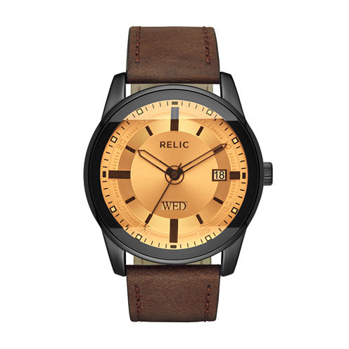 Relic Mens Brown Strap Watch-Zr12229