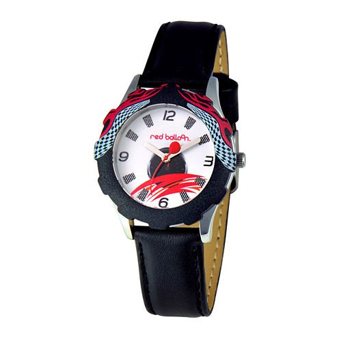 Red Balloon™ Boys' Black Racing Leather Strap Watch