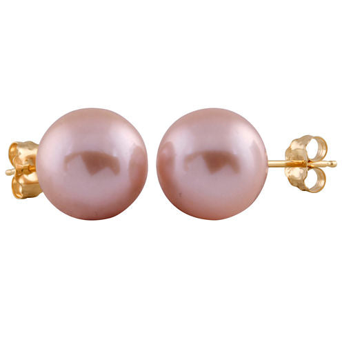 Purple CULTURED FRESHWATER PEARLS 14K Gold 10mm Stud Earrings