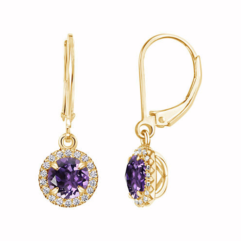 Purple Amethyst 14K Gold Over Silver Drop Earrings