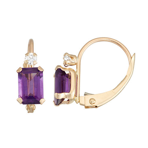 Purple Amethyst 10K Gold Rectangular Drop Earrings