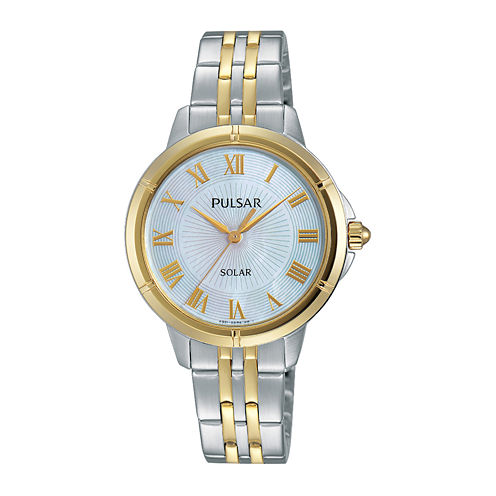 Pulsar® Womens Two-Tone Mother-of-Pearl Solar Bracelet Watch