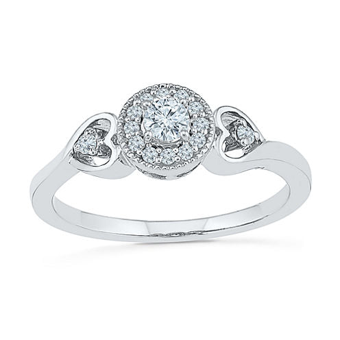 Promise My Love Womens 1/8 CT. T.W. Round White Diamond Sterling Silver Promise Ring