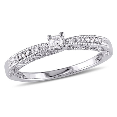 Promise My Love Womens 1/10 CT. T.W. Round White Diamond Sterling Silver Promise Ring