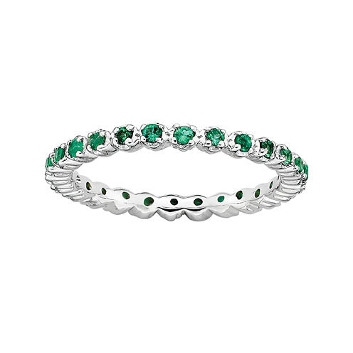 Personally Stackable Lab-Created Emerald Sterling Silver Eternity Ring