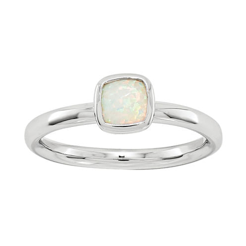 Personally Stackable Lab-Created Cushion-Cut Opal Ring