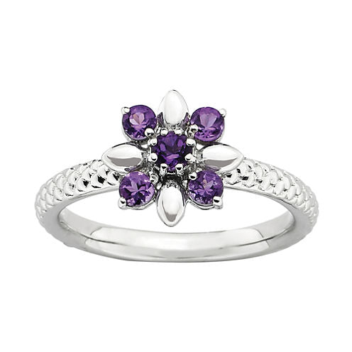 Personally Stackable Genuine Amethyst Flower Ring