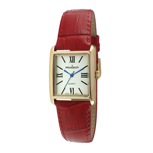 Peugeot® Womens Square Red Leather Strap Watch 3036RD