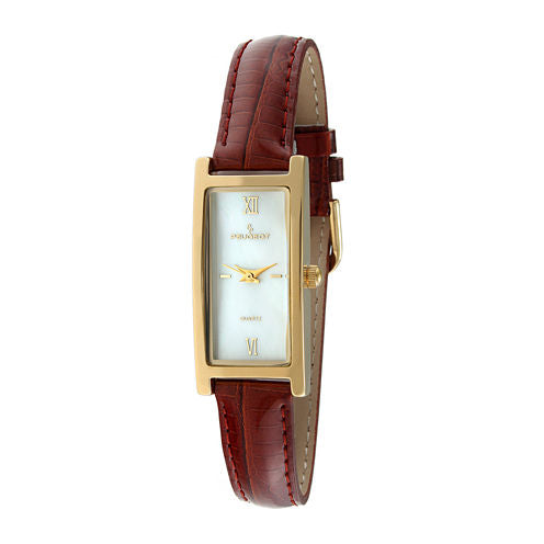 Peugeot® Womens Brown Leather Strap Rectangular Watch