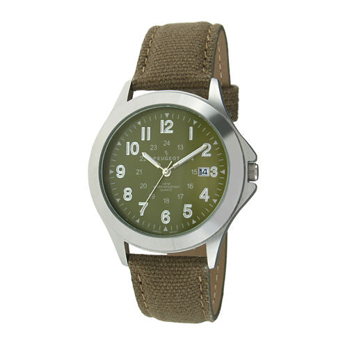 Peugeot® Mens Green Canvas Strap Military Watch