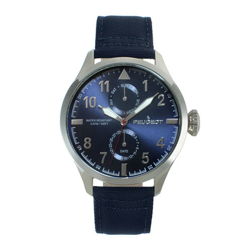 Peugeot® Mens Blue Strap Aviator Watch 2044SBL