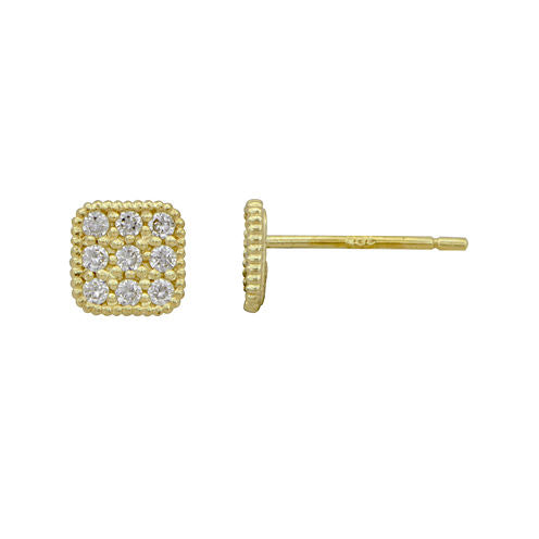 Petite Lux™ Cubic Zirconia 10K Yellow Gold Square Stud Earrings