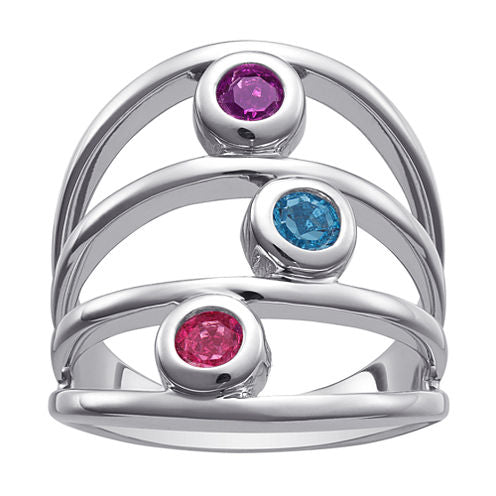 Personalized Womens Multi Color Crystal Sterling Silver Cocktail Ring