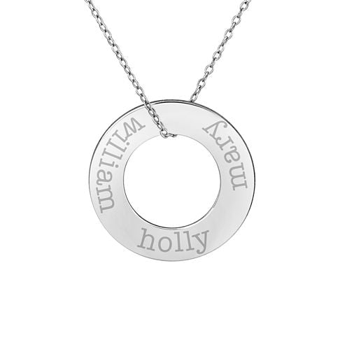 Personalized Sterling Silver 26mm Circle Family Name Pendant Necklace