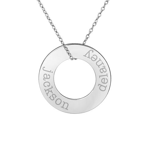 Personalized Sterling Silver 26mm Circle Couple's Name Pendant Necklace