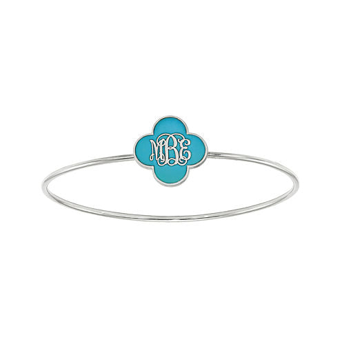 Personalized Sterling Silver 19mm Enamel Clover Monogram Bangle Bracelet