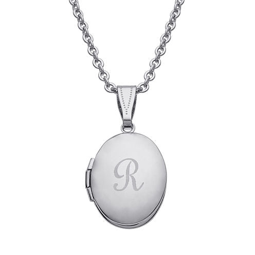 Personalized Silver Over Brass Child's Engraved Initial Locket Pendant Necklace