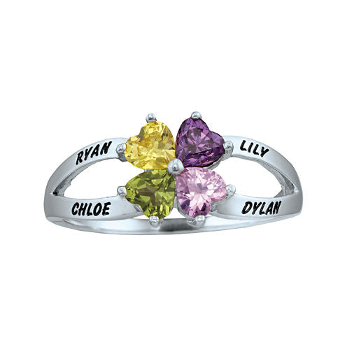 Personalized Engraved Simulated Birthstone Hearts Ring