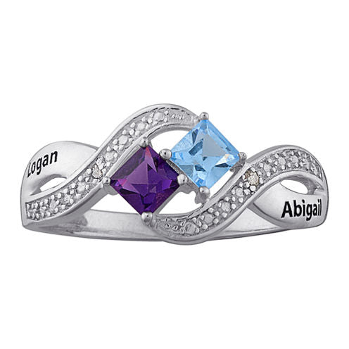 Personalized Diamond-Accent Couple's Name Birthstone Crossover Ring