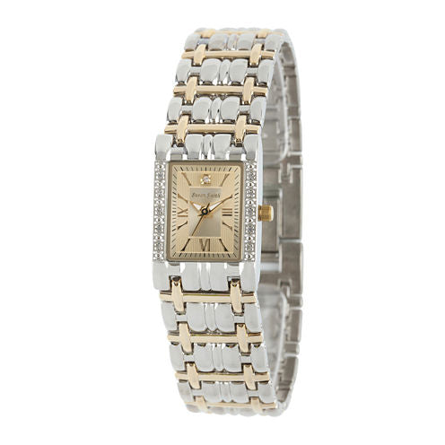 Personalized Dial Womens Diamond-Accent Square Two-Tone Bracelet Watch