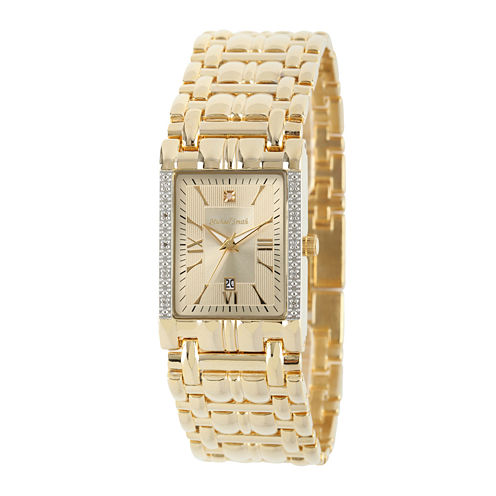 Personalized Dial Mens Diamond-Accent Square Gold-Tone Watch