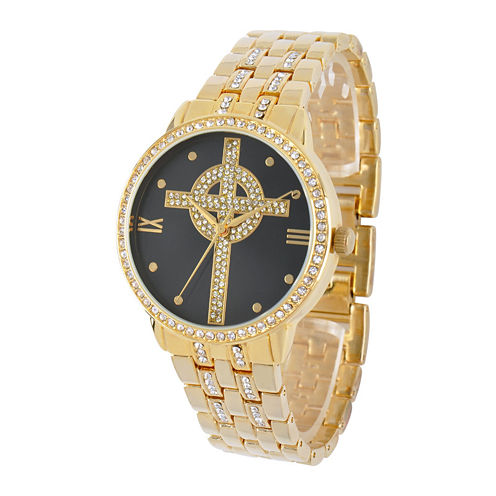 Personalized Crystal-Accent Gold-Tone Celtic Cross Watch