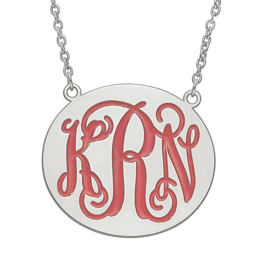 Personalized 32mm Sterling Silver Enamel Monogram Necklace