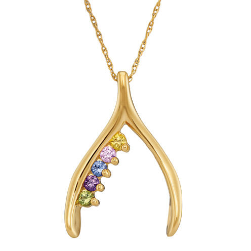 Personalized 14K Yellow Gold Family Birthstone Wishbone Pendant Necklace