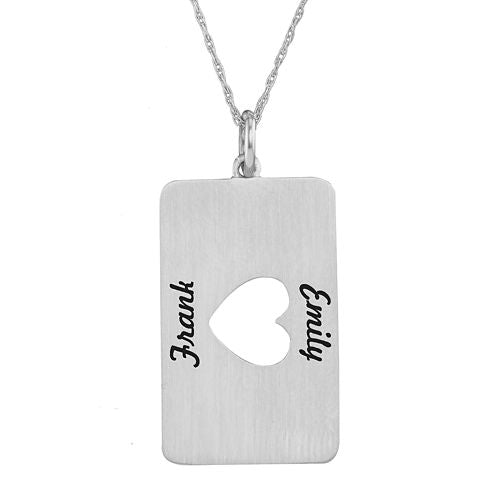 Personalized 14K White Gold Rectangular Heart Cutout Pendant Necklace