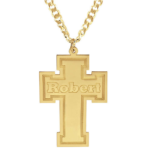 Personalized 14K Gold Over Sterling Silver Cross Pendant Necklace