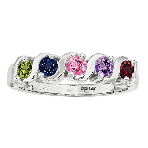 Personalized 14K Gold Cubic Zirconia Birthstone Family Ring