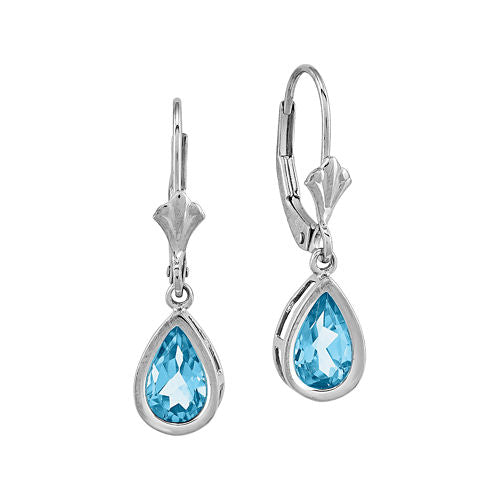 Pear-Shaped Genuine Blue Topaz 14K White Gold Leverback Earrings