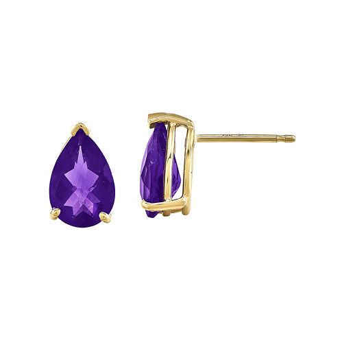 Pear-Shaped Genuine Amethyst 14K Yellow Gold Stud Earrings