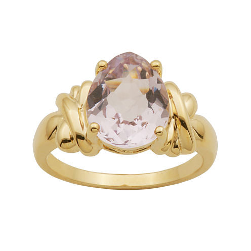 Pear-Shaped Color-Enhanced Pink Quartz Ring