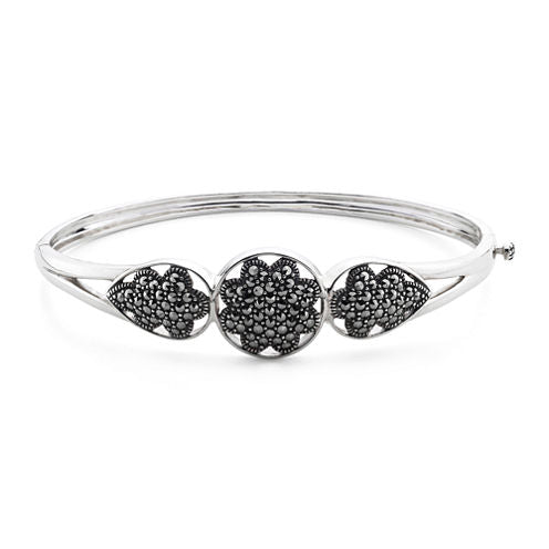 Pavé Marcasite Sterling Silver Floral Bangle