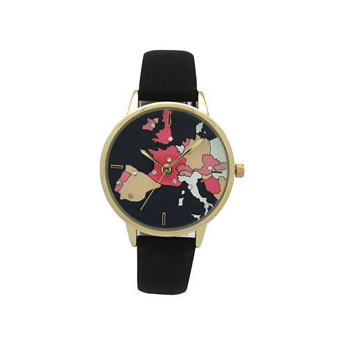 Olivia Pratt World Map Print Dial Womens Black Strap Watch-16624black