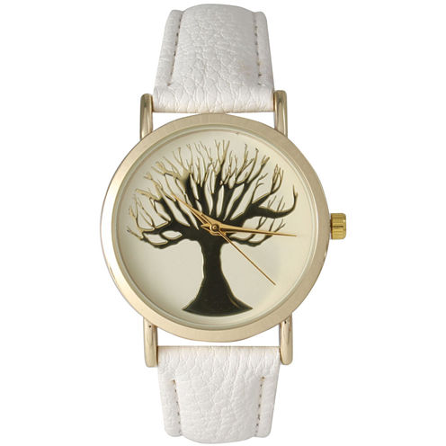 Olivia Pratt Womens White Tree Emblem Leather Strap Watch