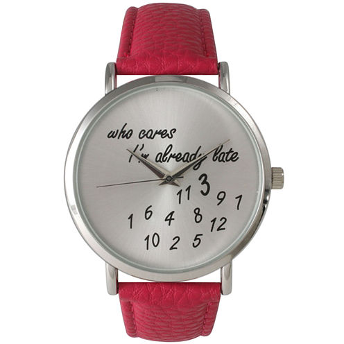 Olivia Pratt Womens Silver-Tone Hot Pink Leather Strap Watch 13569