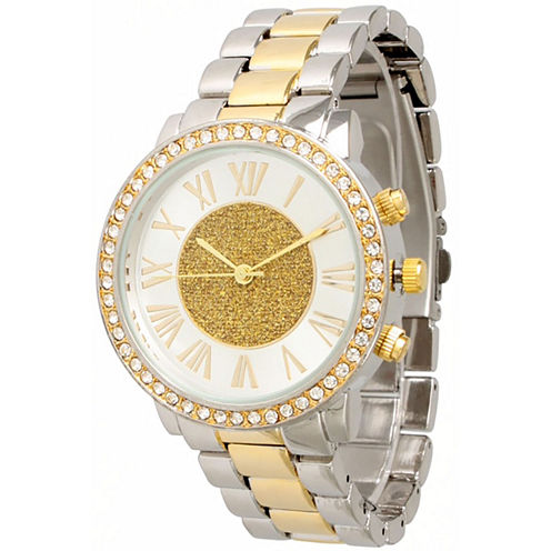 Olivia Pratt Womens Rhinestone Accent Two-Tone Bracelet Watch 13839