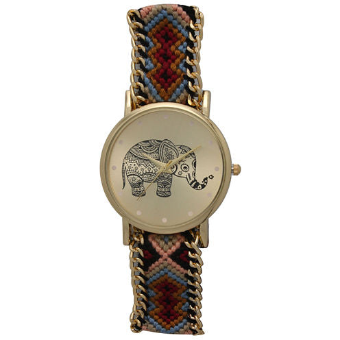 Olivia Pratt Womens Maroon Braided Elephant Print Dial Strap Watch 14811